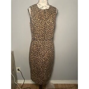 J. Crew Sleeveless Leopard Print Dress With Rounded Neck Size 10
